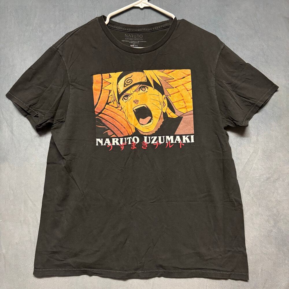 Naruto Uzumaki Shippuden Anime Graphic T-Shirt Black Youth Large Cotton